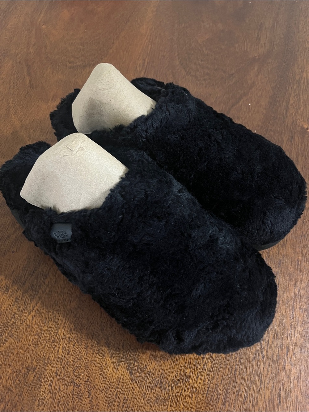 UGG Black Plush Slippers SZ 9 Clog Platform